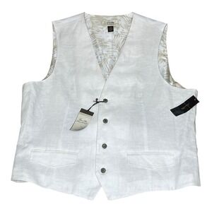 NEW Tasso Elba Island Mens White 100% Linen V-Neck Button Front Dress Vest XL
